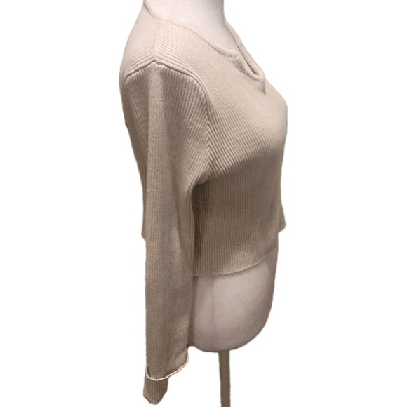 Forever 21 Crop Top Long Sleeve Womens Size Large Ribbed Sweetheart Neck Sweater - Picture 5 of 7